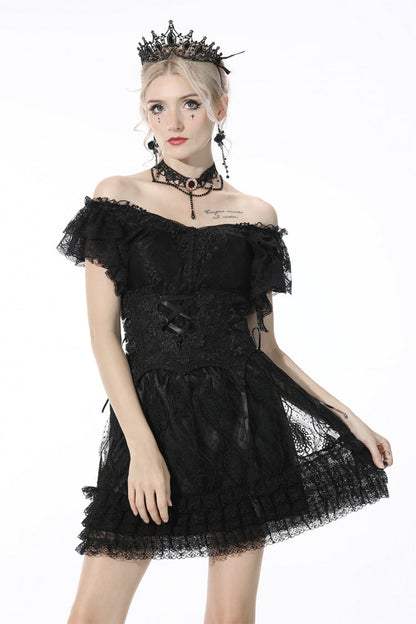 Black Floral Embroidered Lace-Up Strappy Women's Gothic Gorgeous Corset