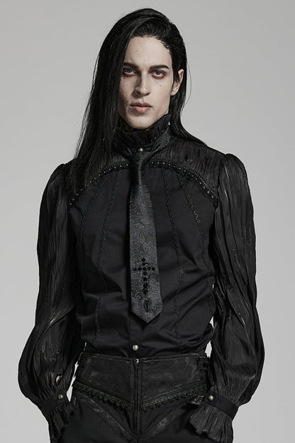 Black Cross Spike Print Embroidery Men's Gothic Tie