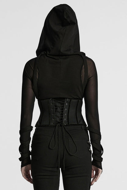 Black Irregular Mesh Zipper Women's Punk Underbust Corset