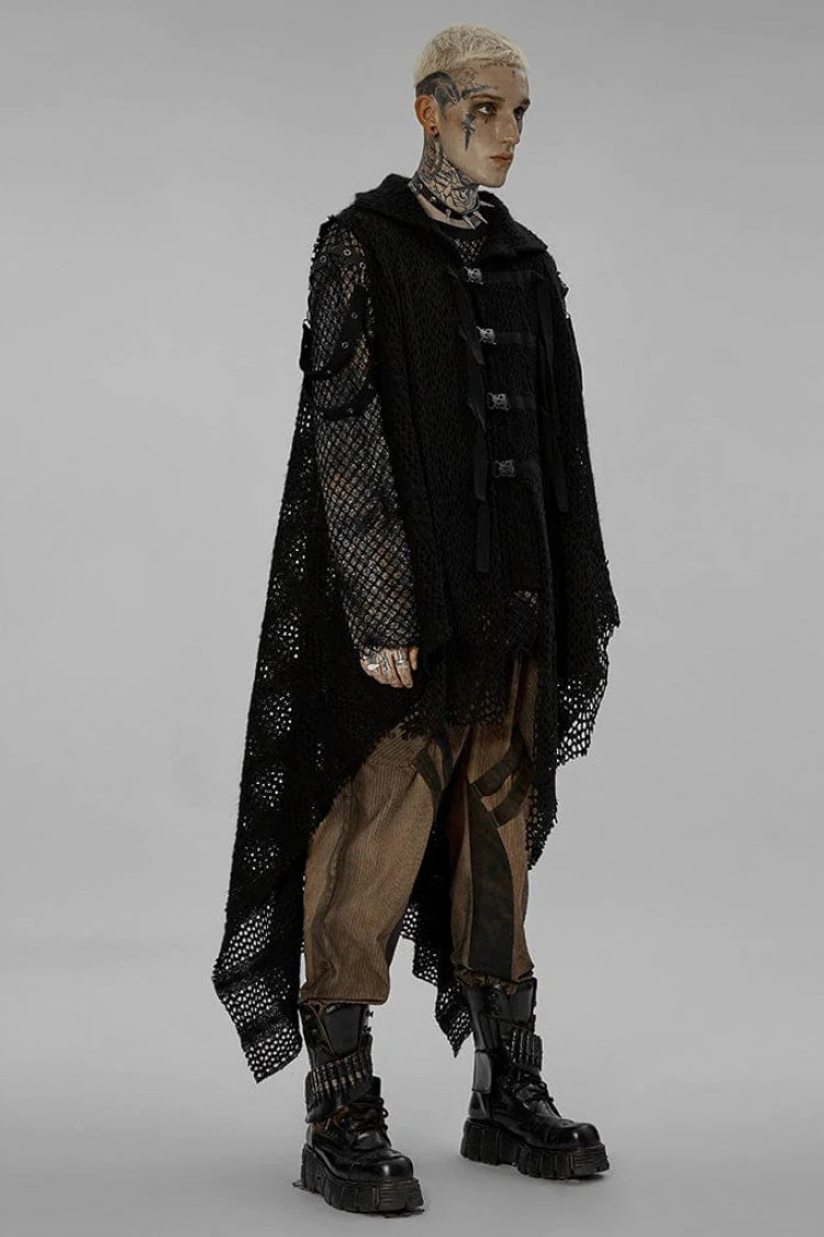 Black Irregular Hem Webbing Buckle Mens Gothic Vest