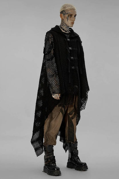 Black Irregular Hem Webbing Buckle Mens Gothic Vest