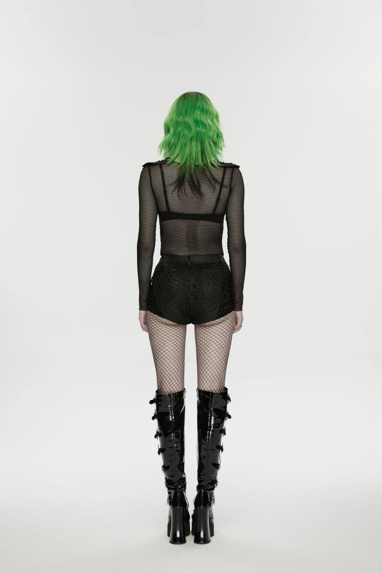 Black Low Waisted Cut-Out Irregular Eyelet Women's Punk Shorts