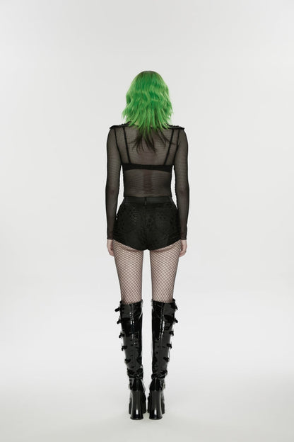 Black Low Waisted Cut-Out Irregular Eyelet Women's Punk Shorts