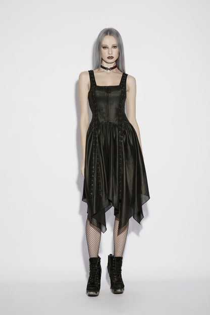 Black Off Shoulder Slim Irregular Zippered Eyelet Women's Punk College Style Dress