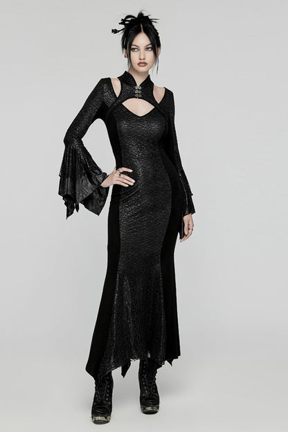 Black Cheongsam Collar Fishtailed Hollow Women's Gothic Dress