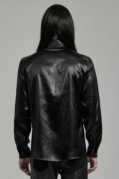 Black Lapel Collar Long Sleeves Faux Leather Men's Gothic Blouse