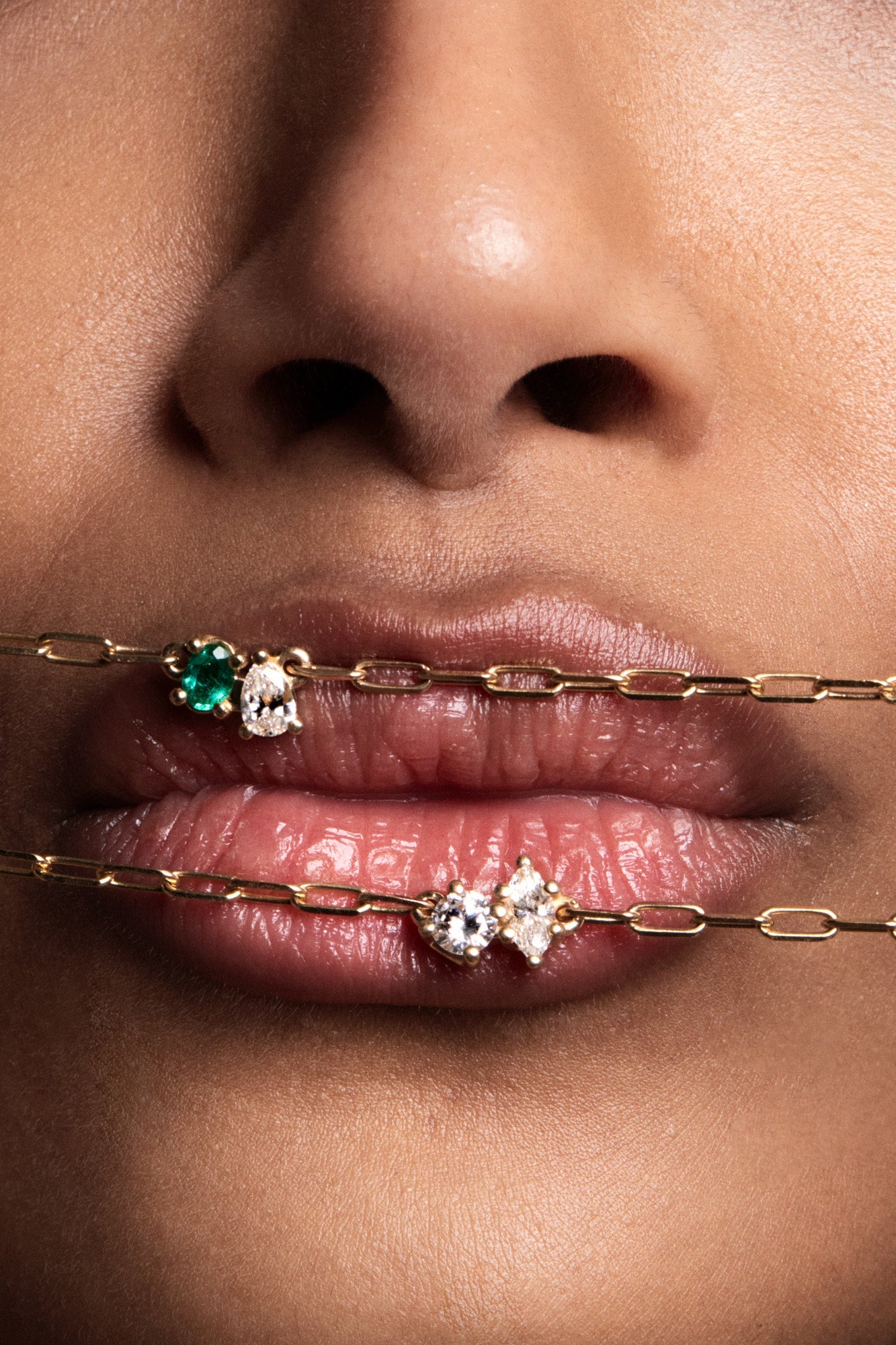 Pear Diamond and Oval Emerald Toi Et Moi Necklace | White Gold
