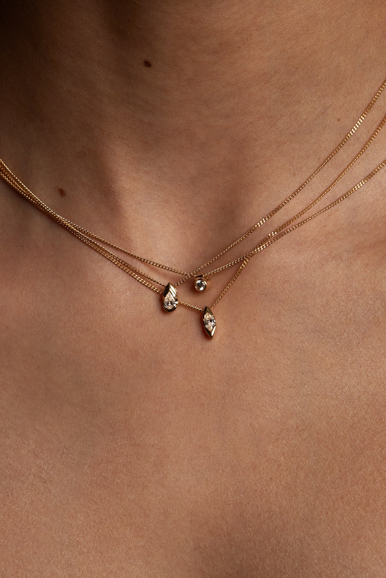 Mini Marquise Diamond Necklace | 9K Yellow or Rose Gold