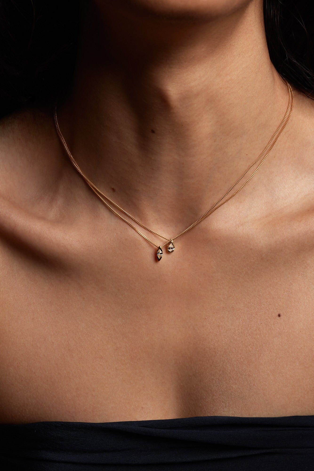 Mini Marquise Diamond Necklace | 9K Yellow or Rose Gold