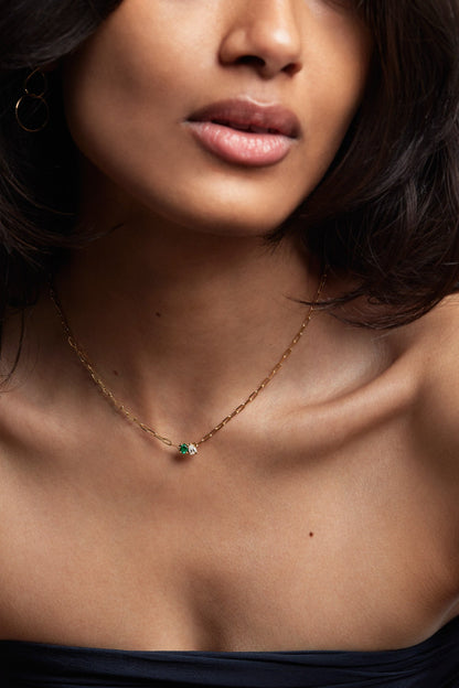 Pear Diamond and Oval Emerald Toi Et Moi Necklace | White Gold