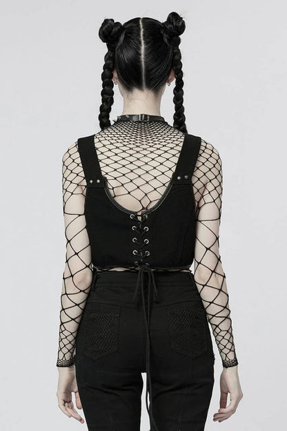 Black Adjustable Metal Snake Buckle Womens Steampunk Vest
