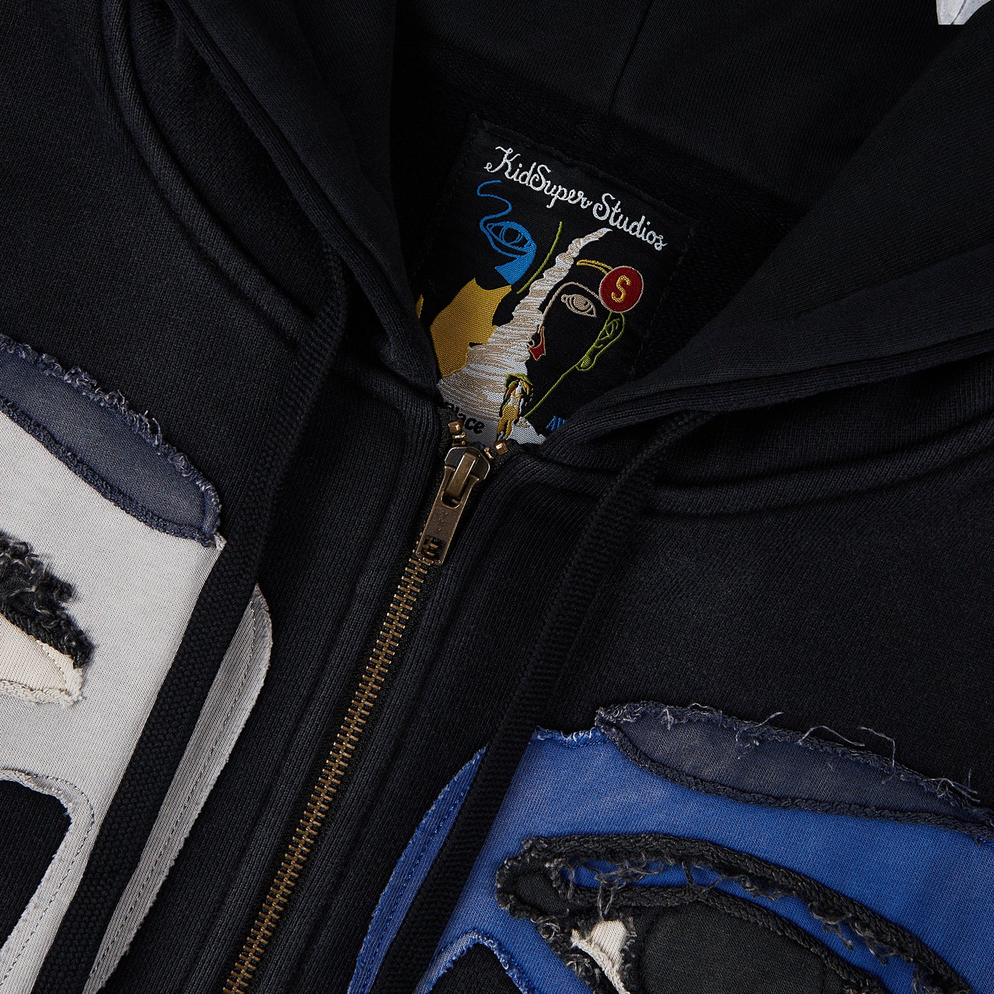 Patchwork Face Zip Up Hoodie | Black