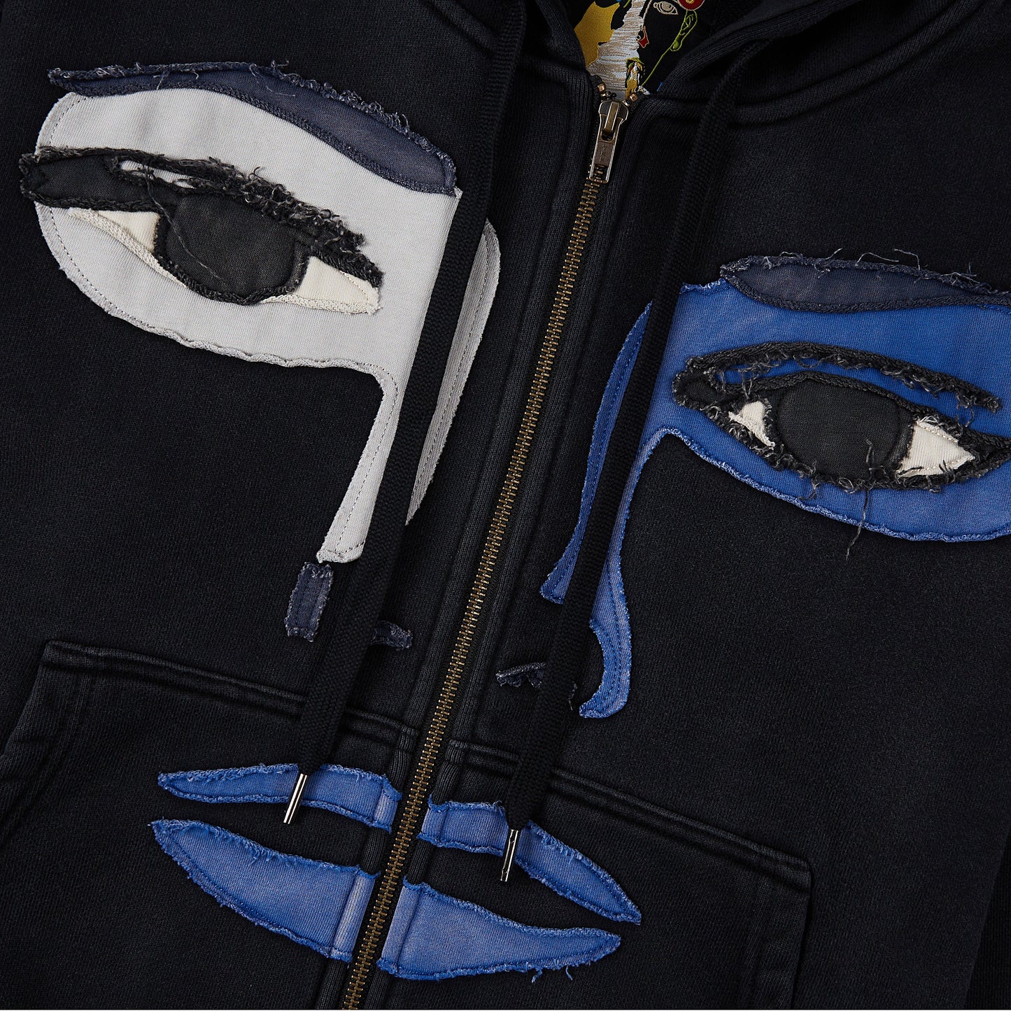 Patchwork Face Zip Up Hoodie | Black