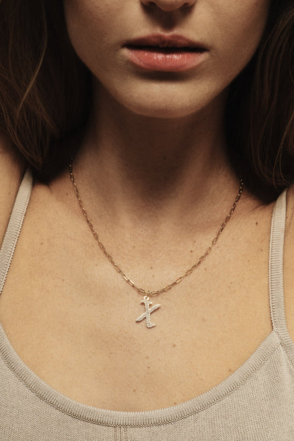 Large Diamond Gothic Letter Pendant | 18K Yellow Gold