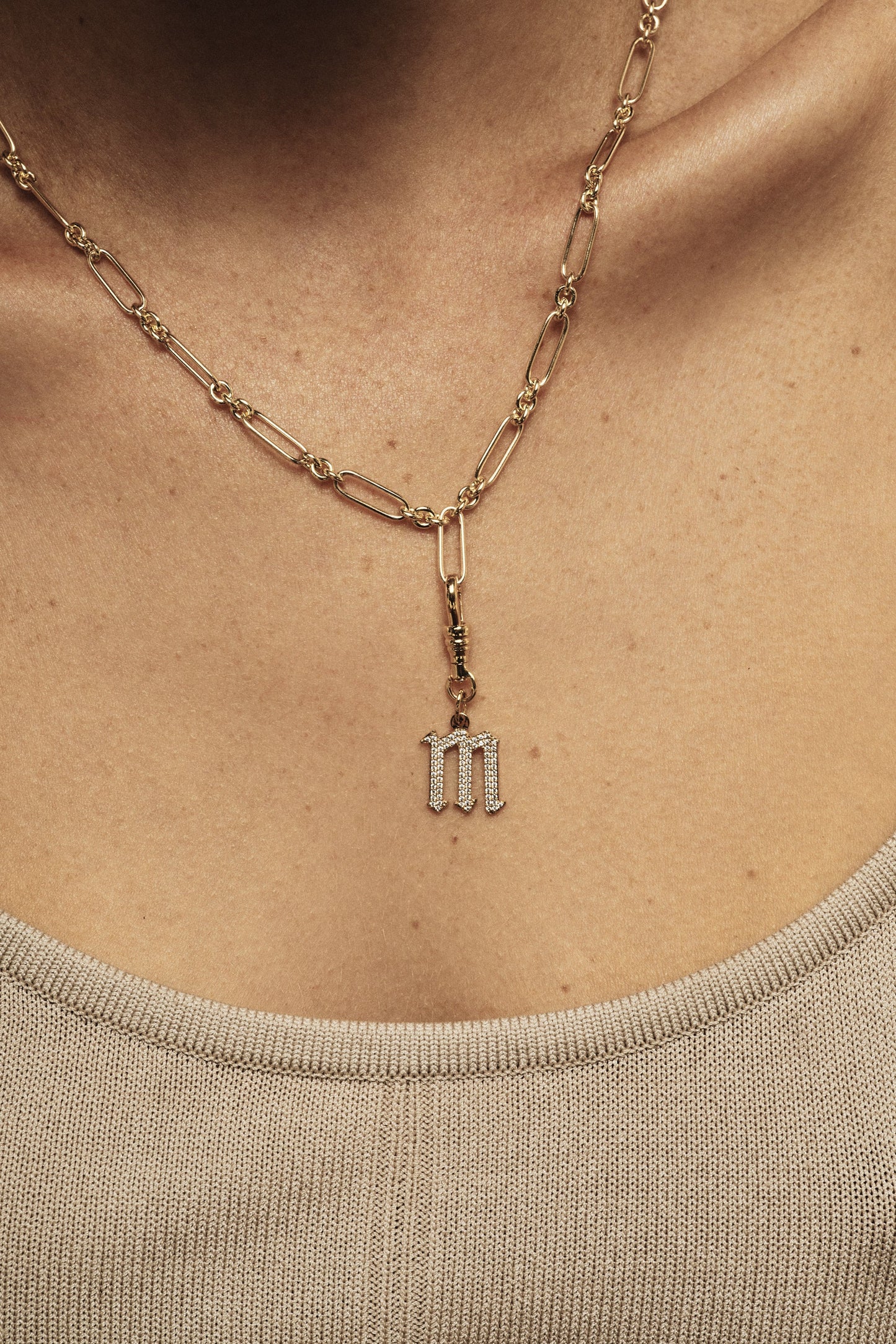 Large Diamond Gothic Letter Pendant | 18K Yellow Gold