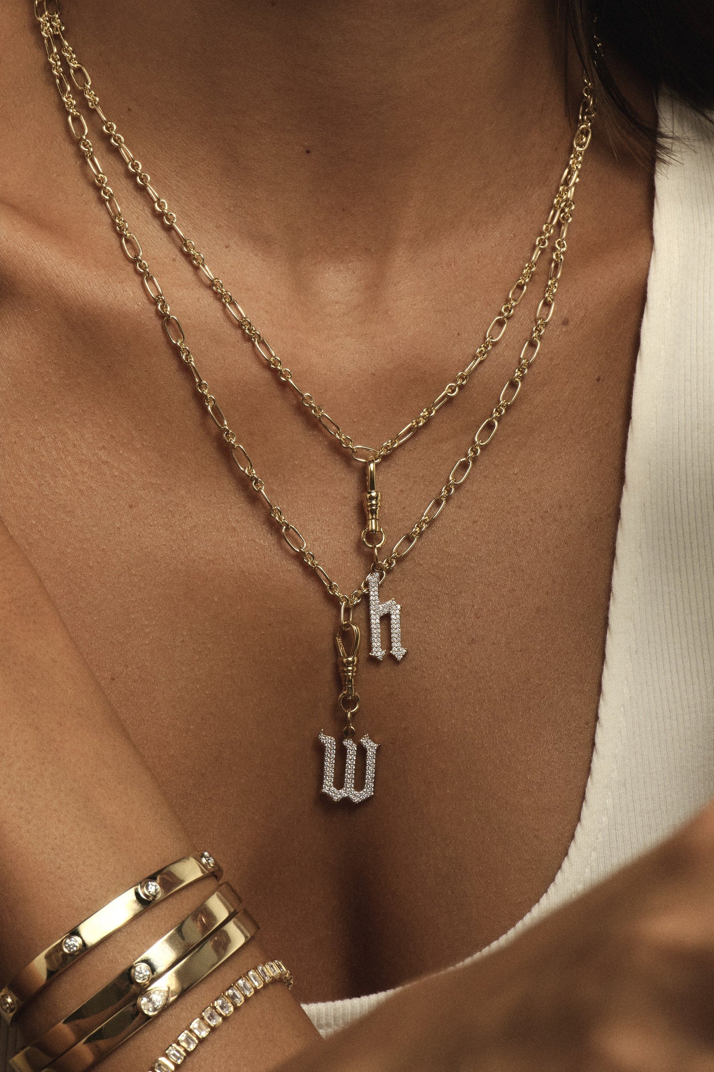 Large Diamond Gothic Letter Pendant | 18K Yellow Gold