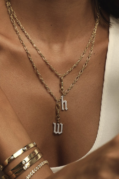 Large Diamond Gothic Letter Pendant | 18K Yellow Gold
