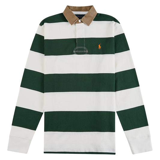 Khaki-Collar Rugby Shirt | Grass Green/Trophy Cream