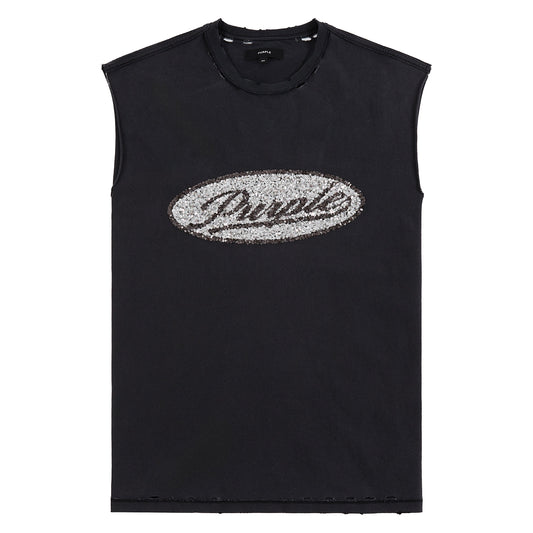 Sequin Script Sleeveless Tee