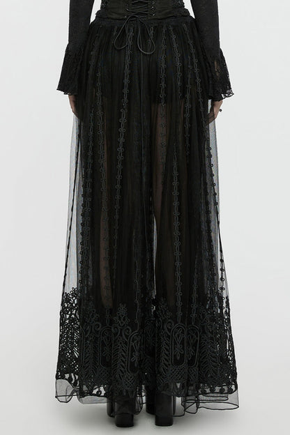 Black Floral Embroidery Mesh Women's Gothic Skirt