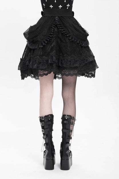 Black Multi-Layered Ruffle Buckle Straps Women's Gothic Skirt
