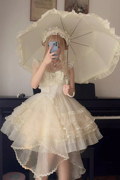 Apricot Solid Color Multi-layer Ruffle Hanayome Sweet Lolita Jsk Dress
