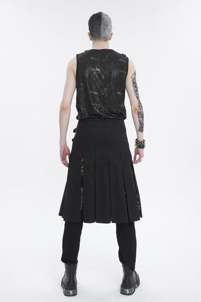 Black Personalized Print Big Pocket Buckle Men's Punk Tank Top