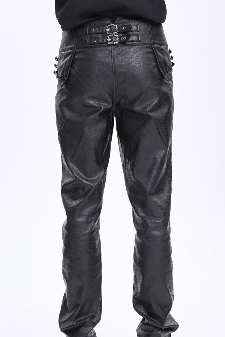 Black High Waisted Faux Leather  Men's Gothic Pants