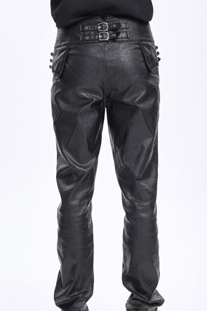 Black High Waisted Faux Leather  Men's Gothic Pants