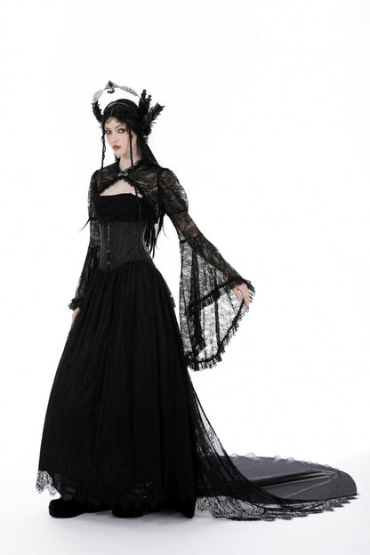 Black Long Flared Sleeves Ruffled Lace Women's Gothic Cape
