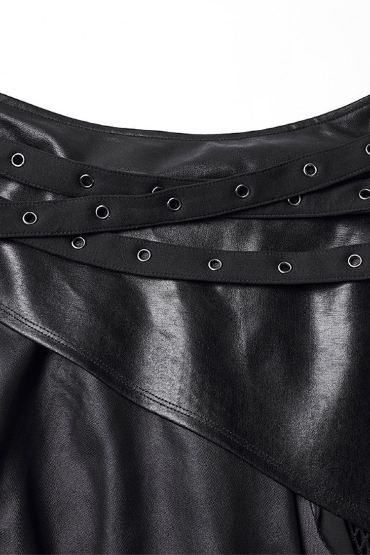 Black Double-Layered Irregular Eyelet Women's Punk rregular Wasteland Skirt