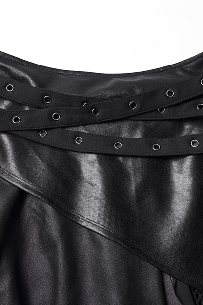 Black Double-Layered Irregular Eyelet Women's Punk rregular Wasteland Skirt