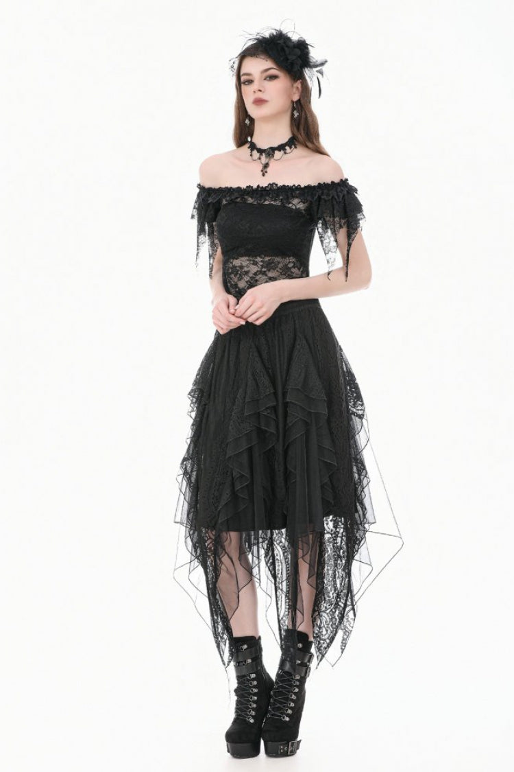 Black Off Shoulder Floral Sheer Lace Women's Gothic Top