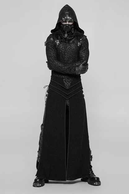 Black Jacquard Embroidery Metal Buckle Men's Steampunk Vintage Skirt
