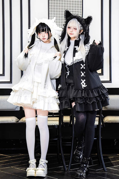 Black Long Sleeves Ruffle Zipper Sweet Handsome Lolita Sweatshirt Coat
