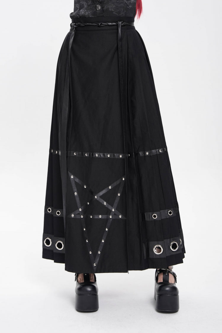 Black Eyelets Rivets Pentacle Horse-face Women's Punk Skirt
