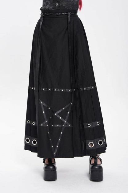 Black Eyelets Rivets Pentacle Horse-face Women's Punk Skirt
