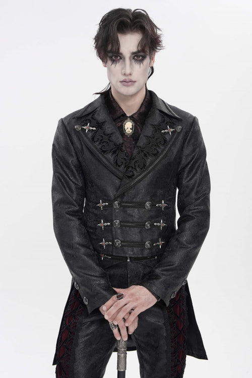 Black Lapel Collar Long Sleeves Lace-Up Slim Men's Gothic Handsome Double-Breasted Jacket