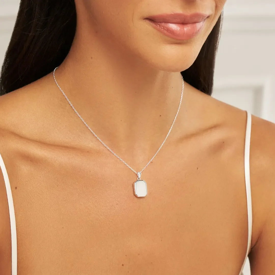 Silver Small Square Locket Necklace