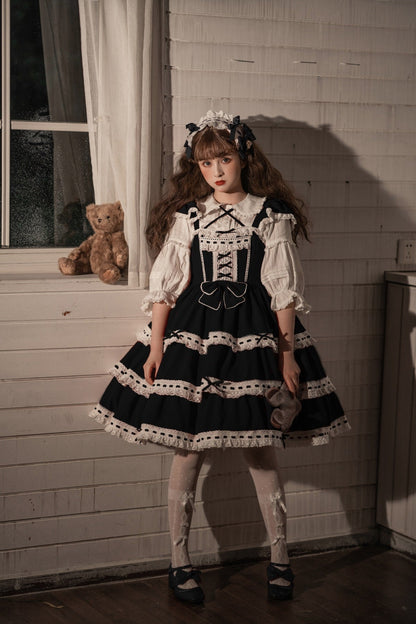 Black Antique Dolls Triple-Layered Bowknot Sweet Lolita Jsk Dress