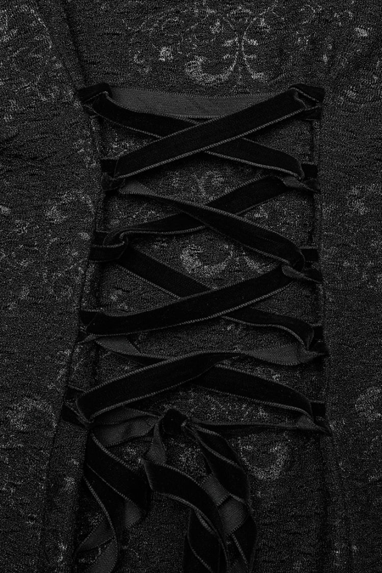 Black Cheongsam Collar Chiffon Stitching Ripped Women's Gothic Dress