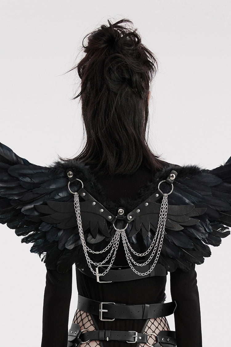Artificial Leather Stitching Women's Steampunk Feather Wing Harness 2 Colors