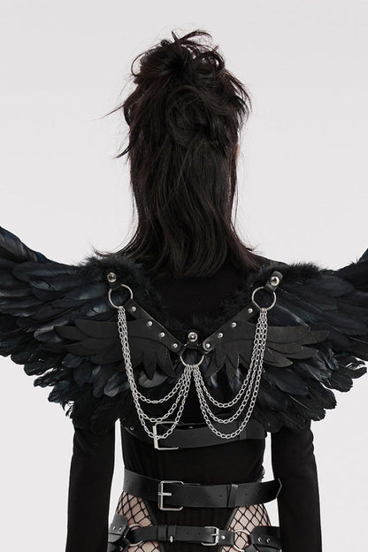 Artificial Leather Stitching Women's Steampunk Feather Wing Harness 2 Colors