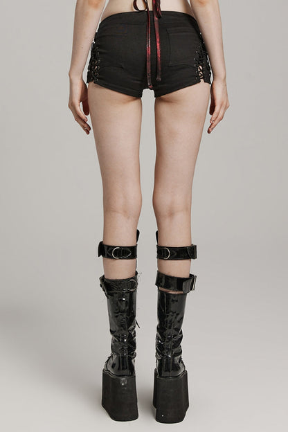 Black Lace-Up Mesh Buckle Women's Punk Shorts