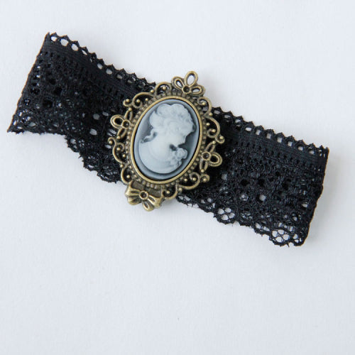 Black Lace Retro Victorian Beauty Head Elastic Gothic Lolita Armband Bracelet