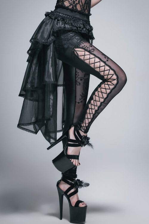 Black Gothic Elastic Waist Organza Swing Multi Layer Lace Sexy Puffy Womens Half Skirt