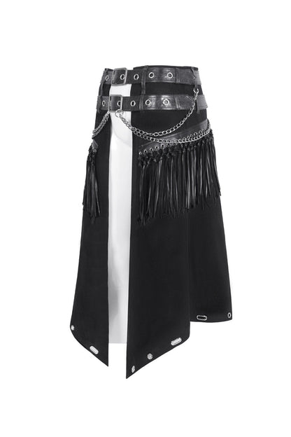 Black Irregular Double Belt Tassels Men's Gothic Skirt