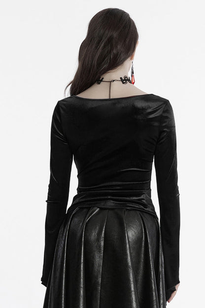 Black Long Sleeves Gradient Irregular Women's Gothic Blouse