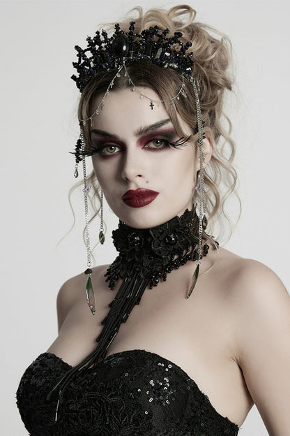 Black Irregular Women's Gothic Crystal Cross Headwear