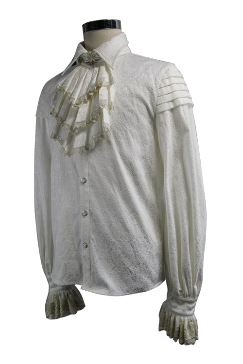 Beige Embroidered Ruffled Sleeves Jacquard Mens Gothic Blouse